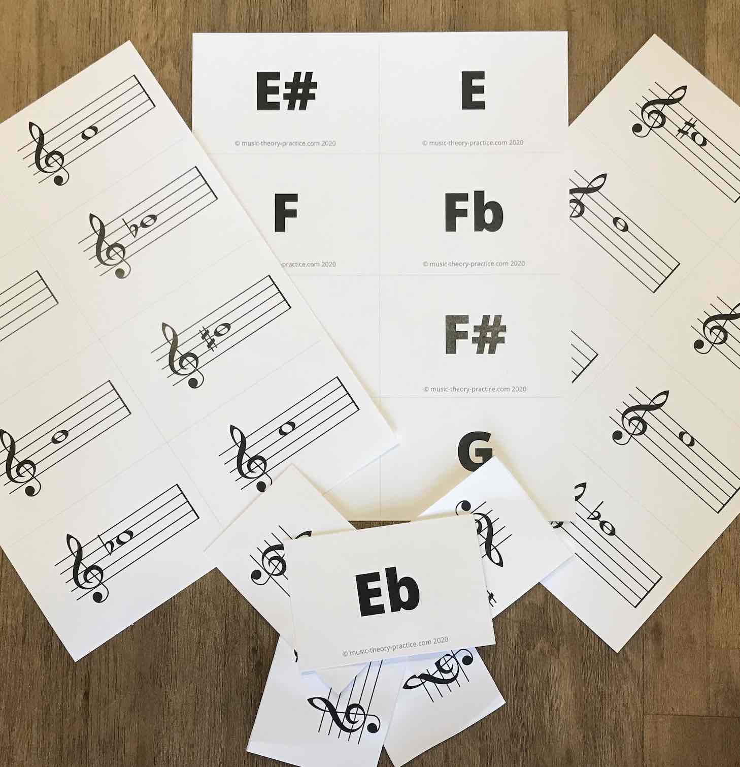 Print treble clef music note flashcards