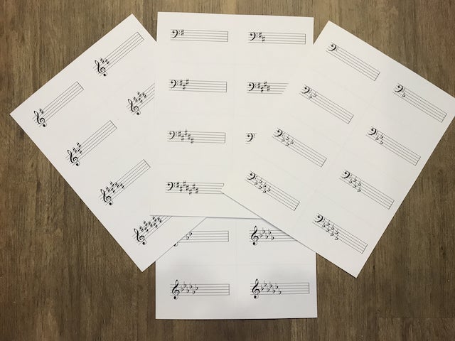 printable key signature flashcards treble and bass clef