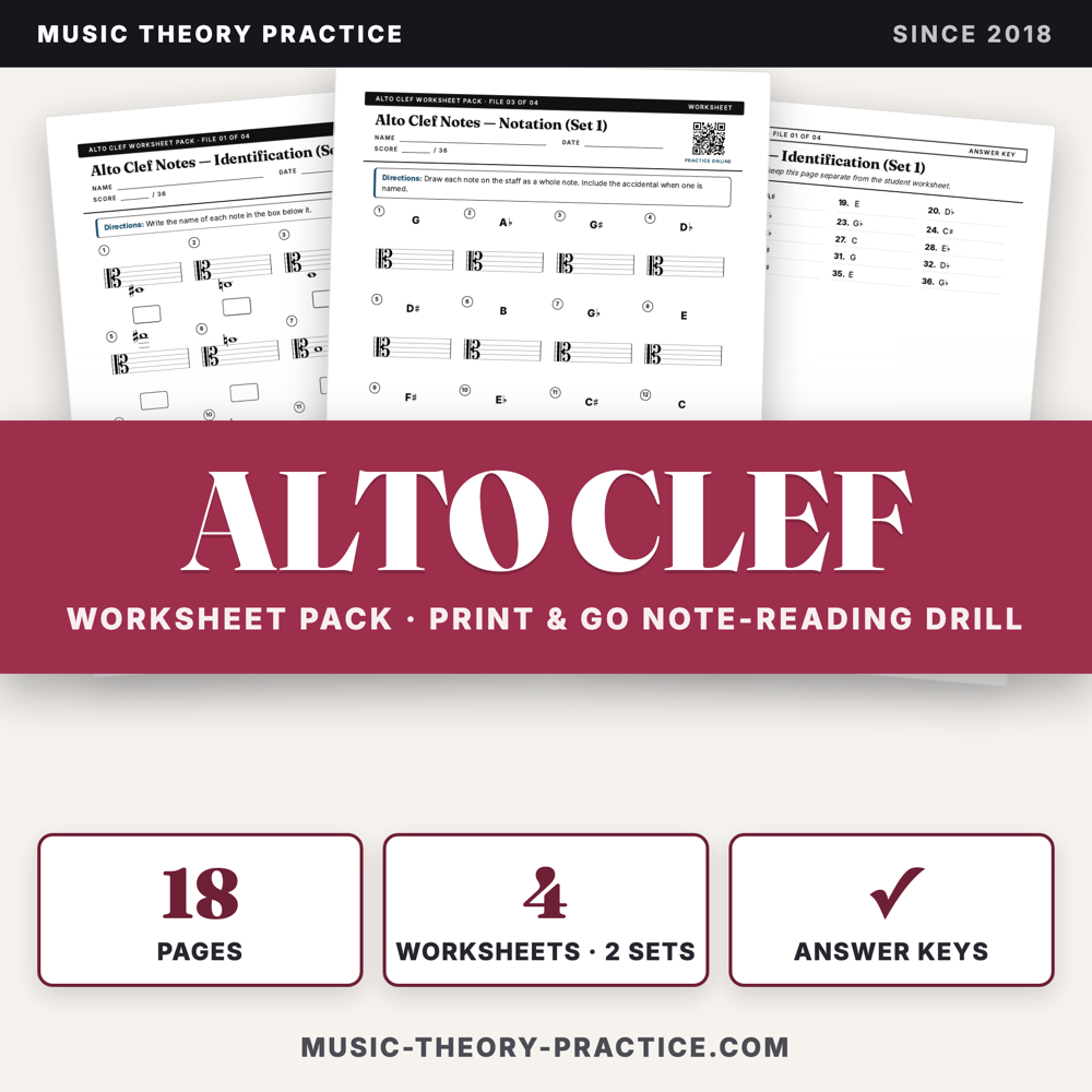 Alto Clef Worksheet Pack — printable PDF preview